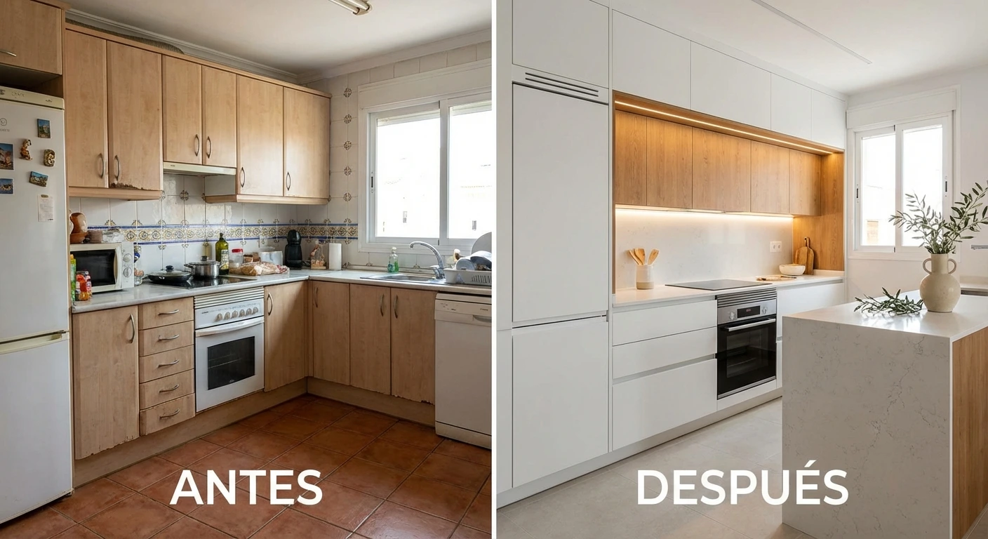 Antes y después reforma cocina Granollers